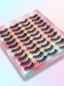 20 对自然假睫毛，14 毫米丰盈卷翘磁性睫毛，眼尾加长仿貂皮条睫毛，适合派对或送给女士和女孩的礼物，超轻柔睫毛粉色包装 - 黑色 - 查看 2