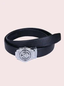 Hombres Cinturón con hebilla de litchi en relieve con diseño de diamante de imitación automático - Negro - Ver 2