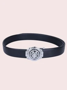 Hombres Cinturón con hebilla de litchi en relieve con diseño de diamante de imitación automático - Negro - Ver 4