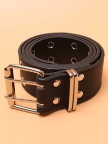 1pc Men's Double Eyelet Buckle Punk Style Belt, PU Leather Belt Summer, School Fall, Autumn, Halloween Autumn-Winter Accessories,Suitable For Teens, Youth,Men,Casual, Outdoor, Athletic, Vacation, Graduation Gifts, Birthday, Daily Wear - Black - View 3