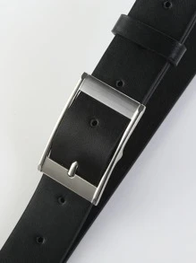 1pc Men Black Belt Square Buckle Belt For Business Occasions Casual Summer, Schoolcasual, Business, Boyfriend Husband Father Dad Men Gift, Daily Wear, Fashion, Teen, Outdoor, Vacation, Athletic, Travel, Street, Boho, Vintage Fall, Autumn, Halloween Autumn-Winter Accessories,Suitable For Teens, Youth,Men,Casual, Outdoor, Athletic, Vacation, Graduation Gifts, Birthday, Daily Wear - Black - View 3
