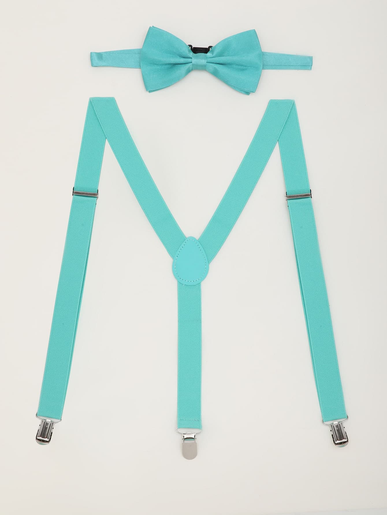 Men Solid Suspenders & Bow Tie - Teal Blue - View 1