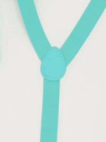Men Solid Suspenders & Bow Tie - Teal Blue - View 2