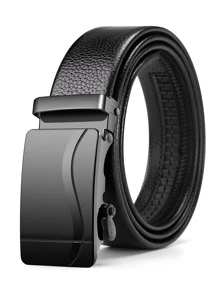 1pc Men's Black Automatic Buckle Pu Leather Belt Work - Black - View 1