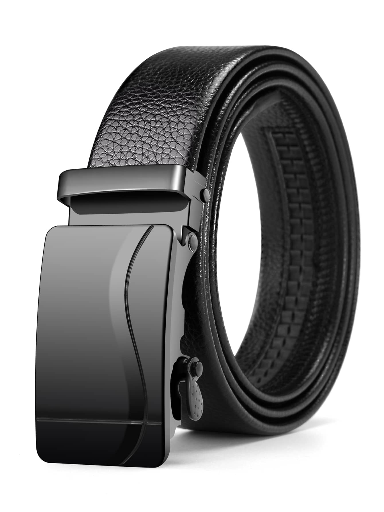 1pc Men's Black Automatic Buckle Pu Leather Belt Work - Black - View 1