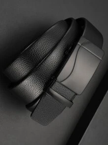 1pc Men's Black Automatic Buckle Pu Leather Belt Work - Black - View 2