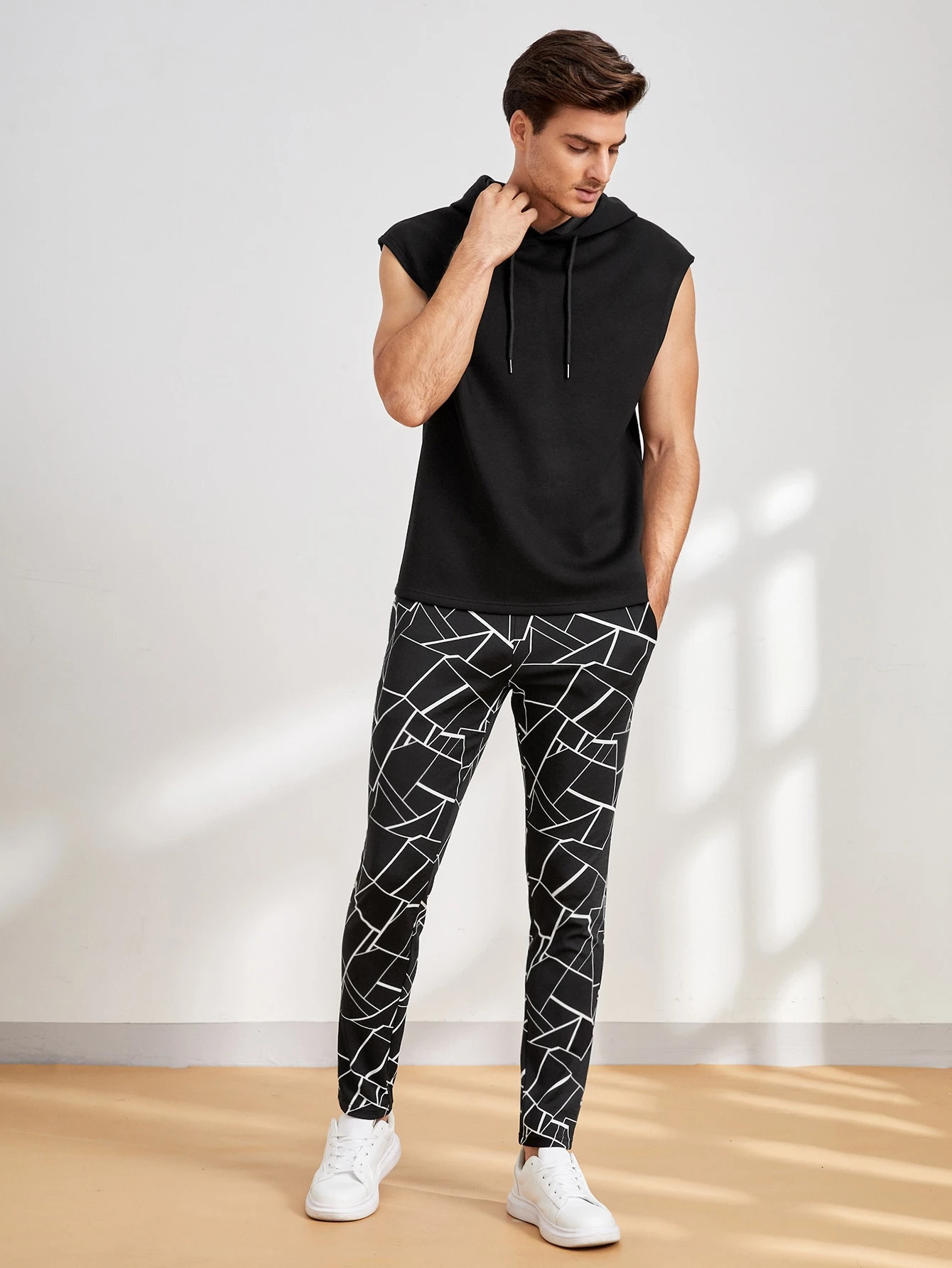 Miniatura 3 de BASICS Hombres Top tank con cordón con capucha Negro