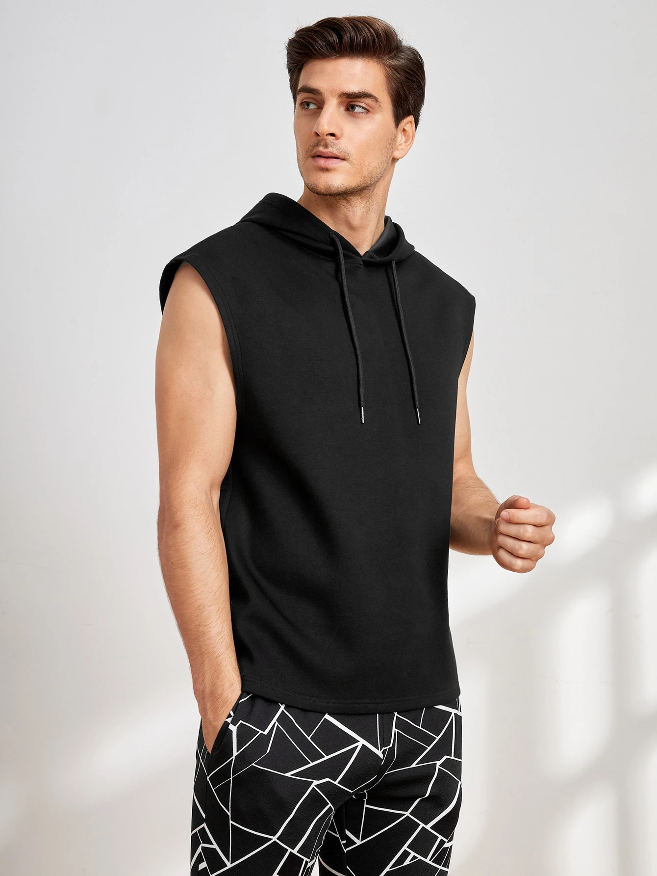 Miniatura 4 de BASICS Hombres Top tank con cordón con capucha Negro