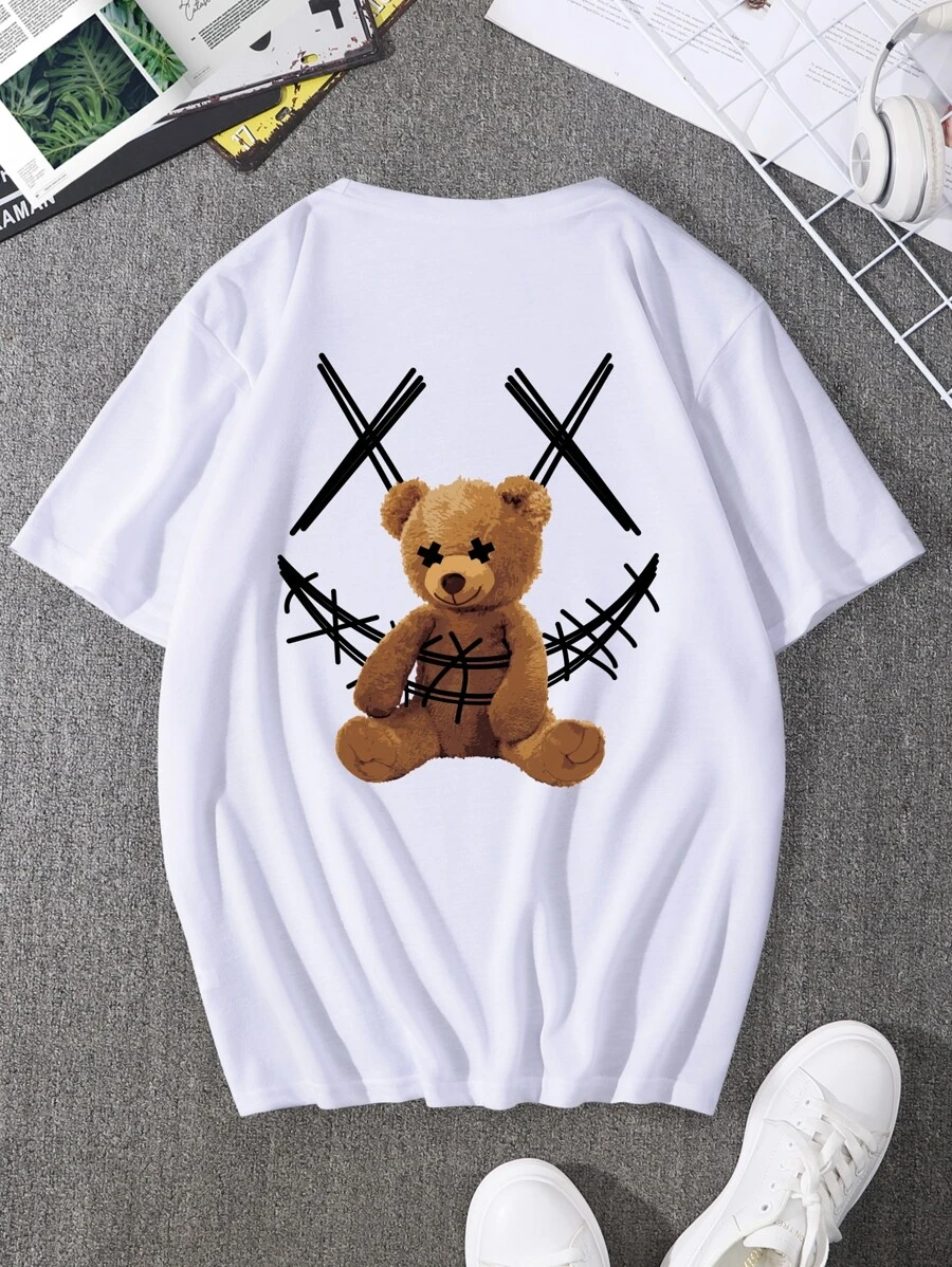 Manfinity Roughcore Men T-Shirts Fit Crew Neck Short Sleeve Graphic Tee Smile Face Street - White - View 1