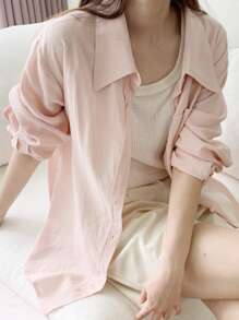 DAZY Áo sơ mi nữ màu trơn Giải trí - Màu Hồng baby - Xem 1