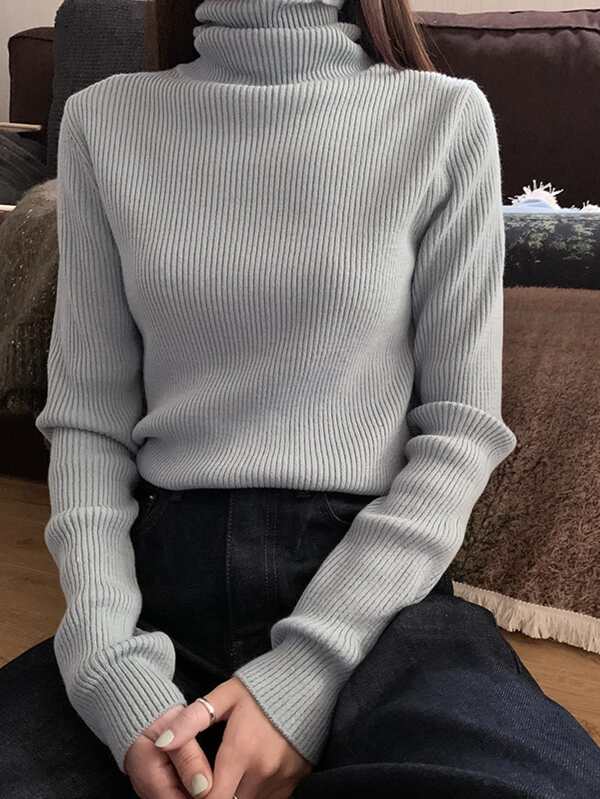 DAZY High Neck Ribbed Knit Jumper