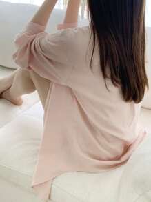 DAZY Áo sơ mi nữ màu trơn Giải trí - Màu Hồng baby - Xem 3