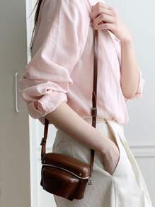 DAZY Áo sơ mi nữ màu trơn Giải trí - Màu Hồng baby - Xem 4