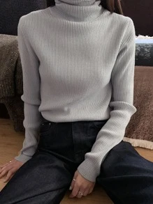 DAZY Jersey de cuello cisne tejido de canalé - Gris - Ver 4