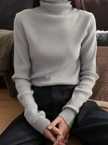 DAZY Jersey de cuello cisne tejido de canalé - Gris - Ver 6