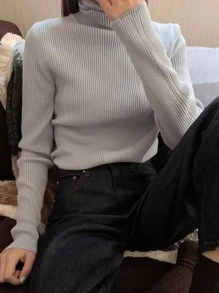 DAZY Jersey de cuello cisne tejido de canalé - Gris - Ver 7