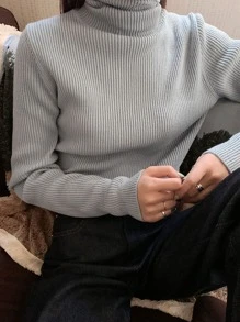 DAZY Jersey de cuello cisne tejido de canalé - Gris - Ver 8