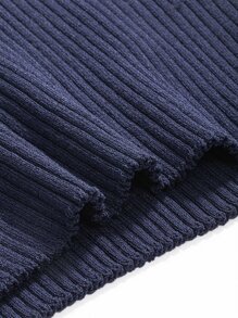 DAZY Cổ Polo Đồ đan Ribbed Áo - Màu xanh hải quân - Xem 3