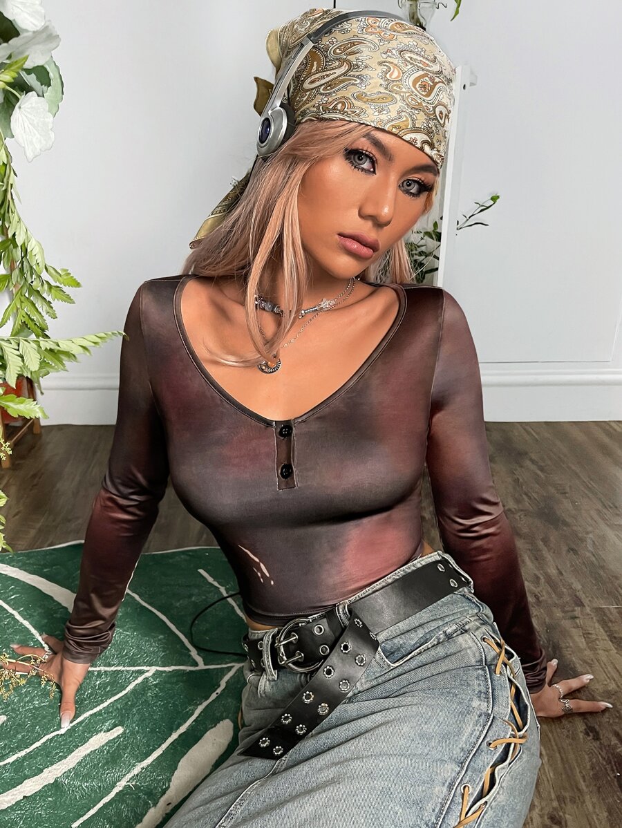 Grunge Tie Dye Crop Tee - Multicolor - View 1