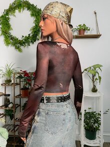 Grunge Tie Dye Crop Tee - Multicolor - View 2