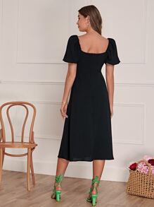 SHEIN Privé 前繫帶高衩洋裝 - 黑色 - 查看 2