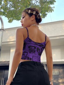 SHEIN ICON 90s Letter & Cartoon Graphic Cami Top - Multicolor - View 2