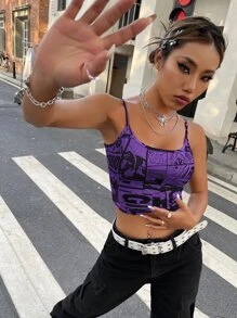 SHEIN ICON 90s Letter & Cartoon Graphic Cami Top - Multicolor - View 3