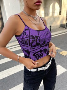 SHEIN ICON 90s Letter & Cartoon Graphic Cami Top - Multicolor - View 4