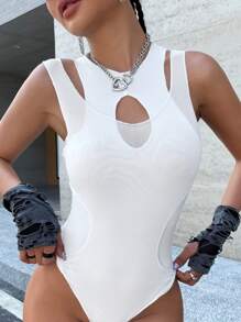 SHEIN ICON Cut Out Slim Fit 2 In 1 Tank Bodysuit - White - View 1