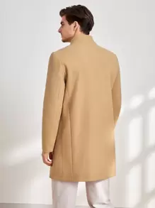 Manfinity VCAY 男士斜插口袋前排扣花呢外套 - 卡其色 - 查看 2