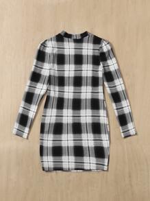 SHEIN 女孩小高領格紋連衣裙 - 黑與白 - 查看 2