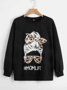 SHEIN LUNE Plus Letter & Figure Graphic Sweatshirt - Black - View 1