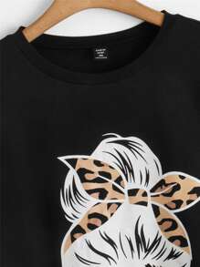 SHEIN LUNE Plus Letter & Figure Graphic Sweatshirt - Black - View 3