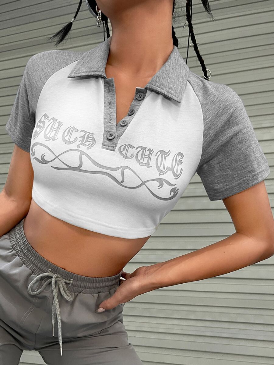 ROMWE PUNK 90s Letter Graphic Raglan Sleeve Crop Tee - White - View 1