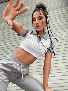 ROMWE PUNK 90s Letter Graphic Raglan Sleeve Crop Tee - White - View 4