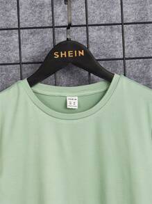 SHEIN 男孩字母補丁細節T恤和短褲 - 薄荷綠 - 查看 4