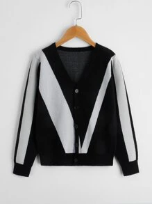 SHEIN Boys 1pc Two Tone Cardigan - Black and White - View 1