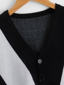 SHEIN Boys 1pc Two Tone Cardigan - Black and White - View 4