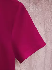 INAWLY 半拉鏈素色T恤 - 玫瑰紅 - 查看 4