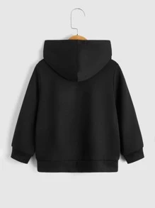 SHEIN Young Boys Solid Kangaroo Pocket Sweatshirt - Black - View 2