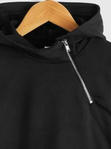 SHEIN Young Boys Solid Kangaroo Pocket Sweatshirt - Black - View 4