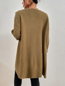 不對稱下擺落肩袖開襟衫 - 駝色 - 查看 2