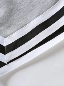 Aesthetic Post--Loose Fit Men's Short With Letter Print, Contrast Trimming And Drawstring Waist - Light Grey - View 3