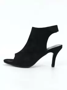 女士极简细高跟露跟凉鞋，优雅夏季仿麂皮高跟凉鞋，优雅小猫跟 - 黑色 - 查看 4