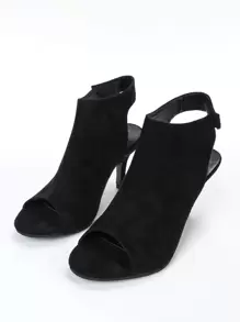 女士极简细高跟露跟凉鞋，优雅夏季仿麂皮高跟凉鞋，优雅小猫跟 - 黑色 - 查看 5