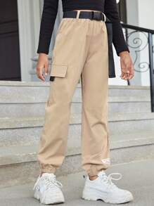 SHEIN 青少女活蓬蓬口袋扣環束腰裝扮工作褲