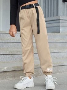 SHEIN 青少女活蓬蓬口袋扣環束腰裝扮工作褲