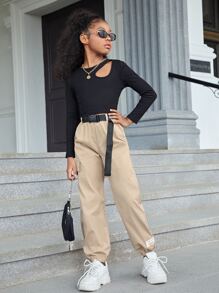 SHEIN 青少女活蓬蓬口袋扣環束腰裝扮工作褲