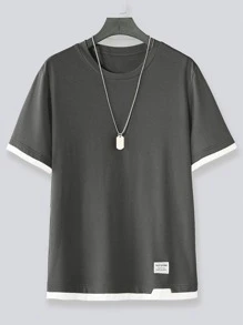 Manfinity Hypemode Homme T-shirt à applique lettre à bordure contrastante sans collier