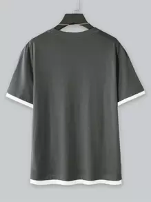 Manfinity Hypemode Homme T-shirt à applique lettre à bordure contrastante sans collier